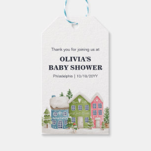 Étiquettes-cadeau Baby shower Village enneigé hivernal