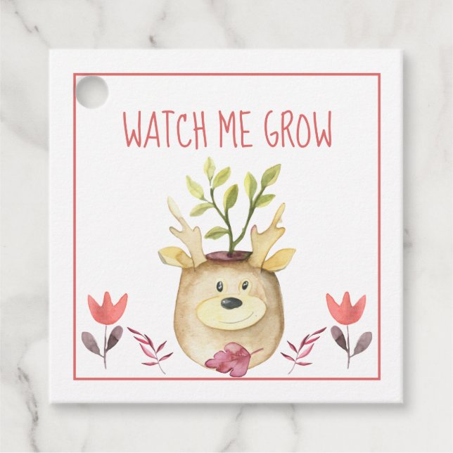 Étiquettes Cadeau Baby shower Watch Me Grow Woodland Deer Plante Pot (Devant)