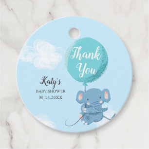 Étiquettes Cadeau Baby shower Whimsical Blue Elephant Boy