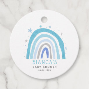 Étiquettes Cadeau Baby shower Whimsical Blue Rainbow