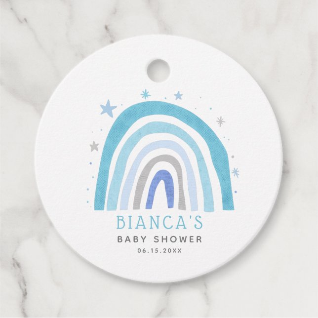 Étiquettes Cadeau Baby shower Whimsical Blue Rainbow (Devant)