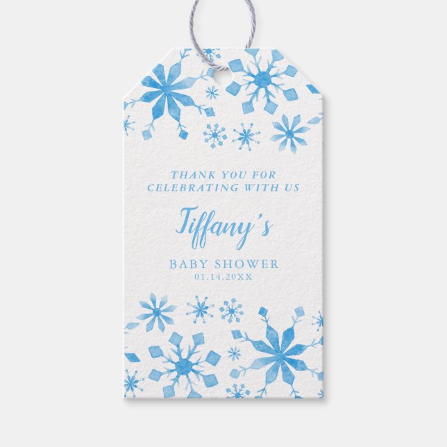 Étiquettes-cadeau Baby shower Whimsical Blue Winter Wonderland (Devant)
