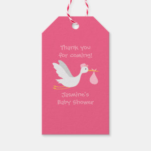 Étiquettes-cadeau Baby shower Whimsical Girl Stork