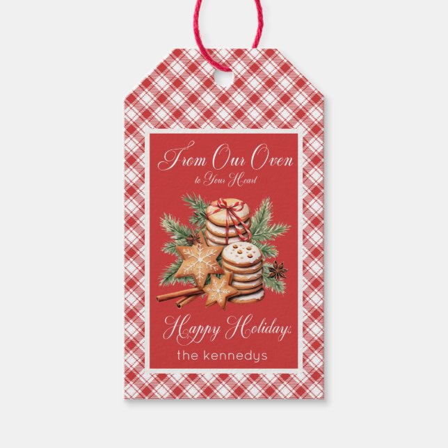 Étiquettes-cadeau Bac à biscuits rustique rouge et blanc plaqué (Devant)
