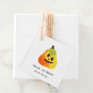 Étiquettes Cadeau Bac d'Halloween ou traiter l'aquarelle Citrouille