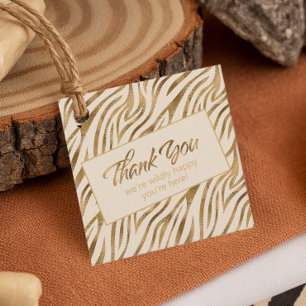 Étiquettes Cadeau Bachelorette bien heureuse Merci Zebra Gold ID1151