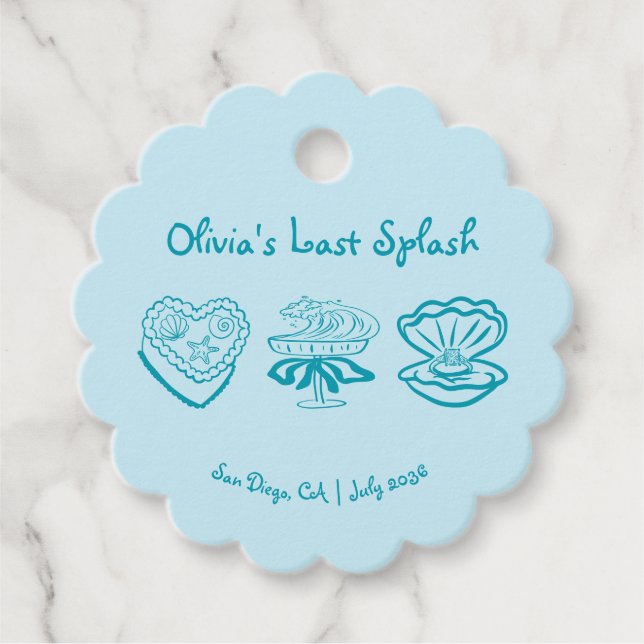 Étiquettes Cadeau Bachelorette Dernière Splash personnalisée Favoris (Devant)