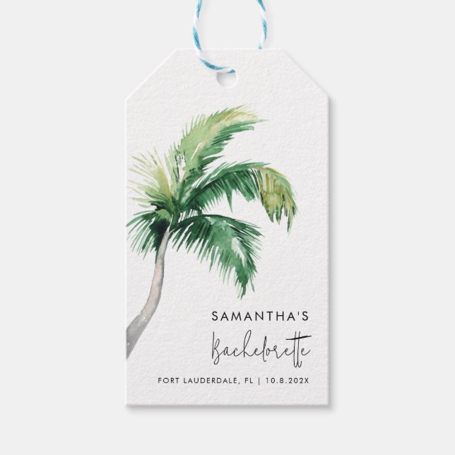 Étiquettes-cadeau Bachelorette Party Aquarelle Tropicale Palm Tree (Devant)