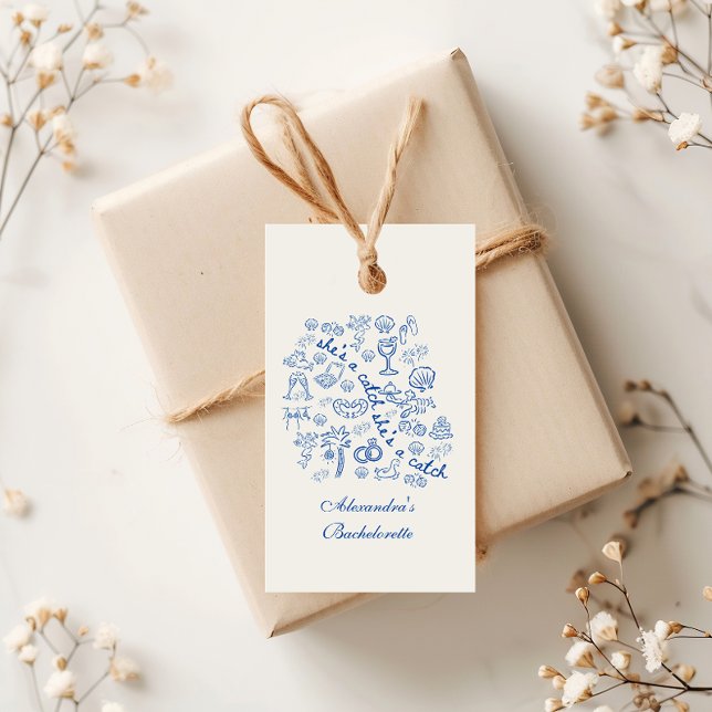 Étiquettes-cadeau Bachelorette Tropicale Doodle Bleu Célébration (Créateur téléchargé)