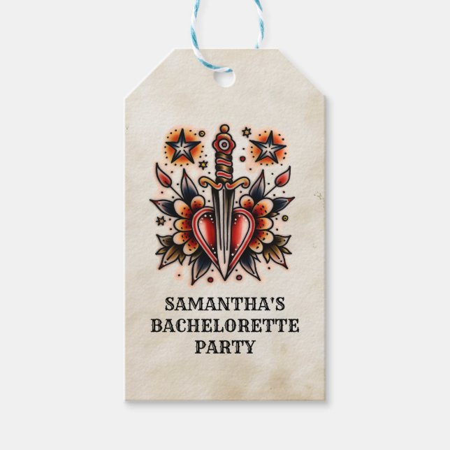 Étiquettes-cadeau Bachelorette Vintage de tatouage rétro (Devant)