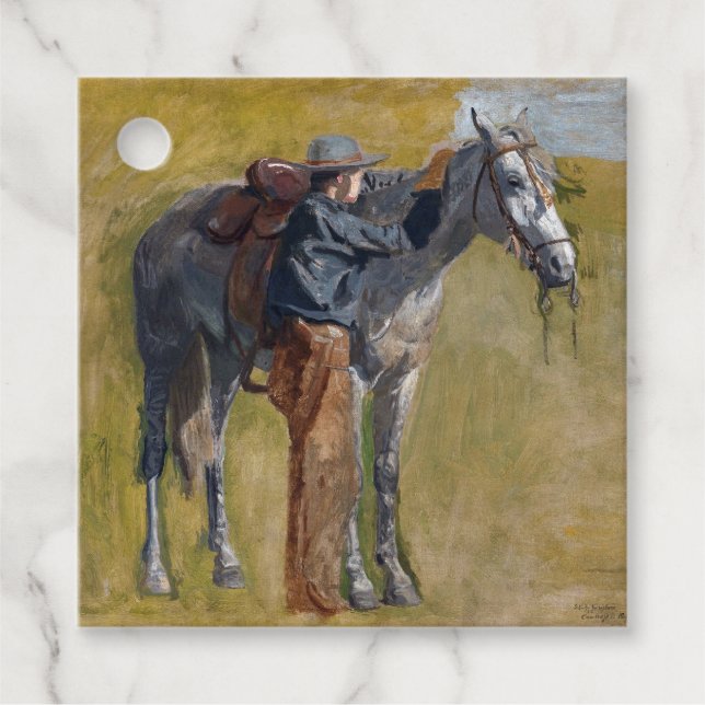 Étiquettes Cadeau Badlands américains : Vieux West Cowboy avec cheva (Devant)