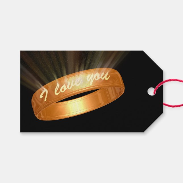 Étiquettes-cadeau Bague en or "Je t'aime" (Devant (Horizontal))