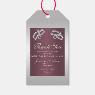 Étiquettes-cadeau Bagues argentées et Mariage Burgandy