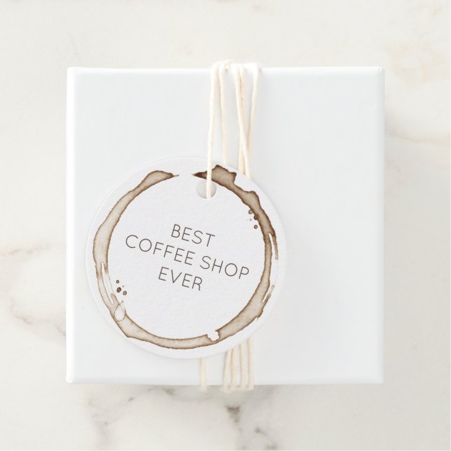 Étiquettes Cadeau Bagues de CAFÉ NOM D'AFFAIRE Brown Blanc Artiste A (En situation)