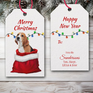 Étiquettes-cadeau Baguette Beagle en Père Noël Bag Tags cadeaux
