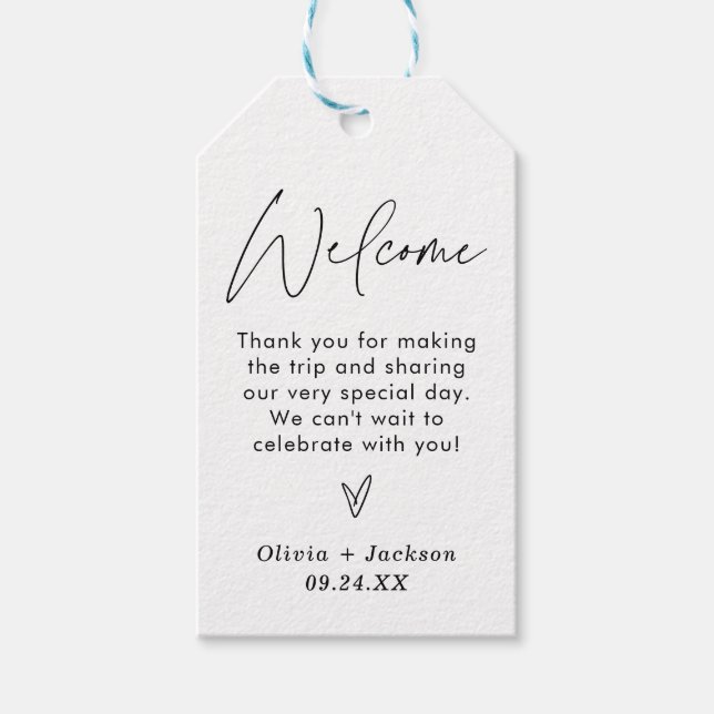 Étiquettes-cadeau Baguette de bienvenue mariage, Merci Boho Favorise (Devant)
