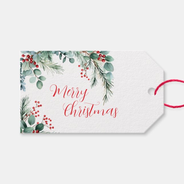 Étiquettes-cadeau Baies et Eucalyptus Noël (Devant (Horizontal))