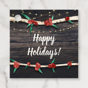 Étiquettes Cadeau Baies Rouges Branches et Lumières Fête Rustique de