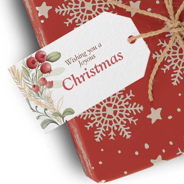 Étiquettes-cadeau Baies rouges et verdure Noël élégant (Créateur téléchargé)