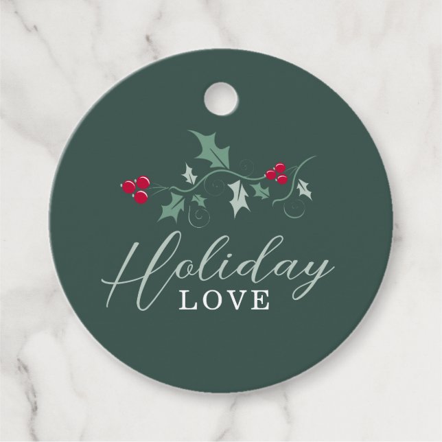 Étiquettes Cadeau Baies rouges vert saint feuille amour de Noël (Devant)
