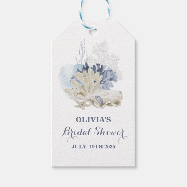 Étiquettes-cadeau Baignade côtière coquillage bleu shower de mariage (Devant)