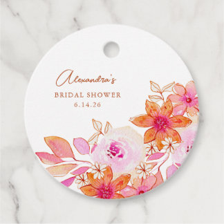 Étiquettes Cadeau Baigne Boho Aquarelle Fleurs Rose Orange pour Ente