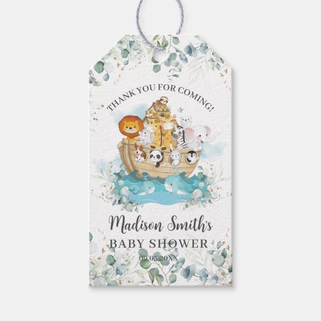 Étiquettes-cadeau Baignoire de Noé végétale Baby Shower mixte (Devant)
