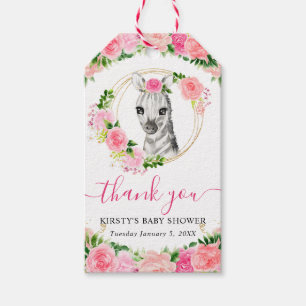 Étiquettes-cadeau Bain de bébé Fleurs de jungle zèbre mignon aquarel