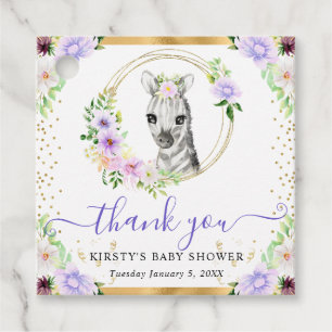 Étiquettes Cadeau Bain de bébé Fleurs de jungle zèbre Mignon aquarel
