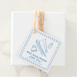 Étiquettes Cadeau Bain de bébé garçon Main Bleue Dessinée Ski Vous B