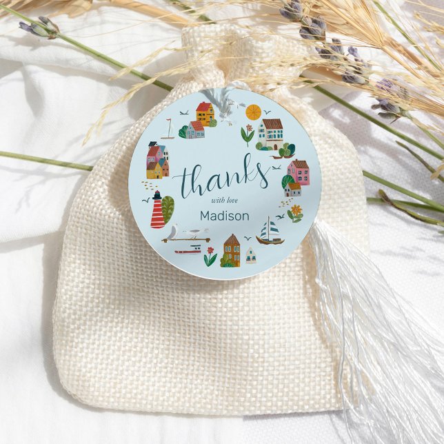 Étiquettes Cadeau Bain de bébé marin garçon bleu côtier (Coastal Blue Boy Nautical Baby Shower Favor Tags)