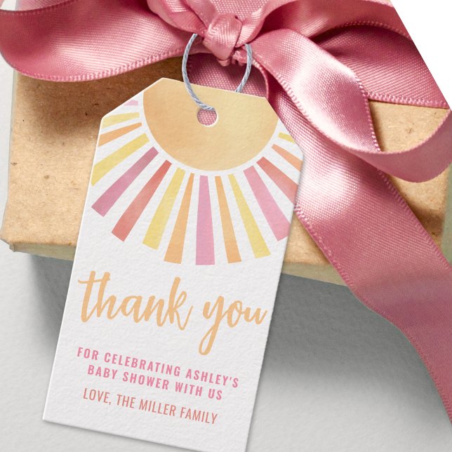 Étiquettes-cadeau Bain de soleil rose bébé Shower (Sunshine Pink Sun Baby Shower Gift Tags)