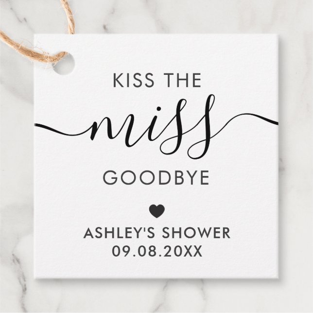 Étiquettes Cadeau Baiser la Fête des mariées Miss Adieu, Kraft (Devant)