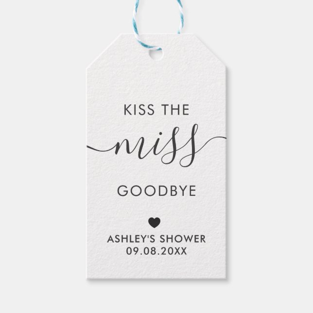 Étiquettes-cadeau Baiser la Fête des mariées Miss Adieu, Kraft (Devant)