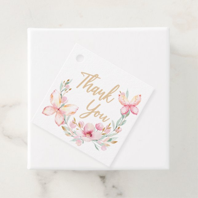 Étiquettes Cadeau Baisers à papillon et voeux d'anniversaire Merci F (En situation)