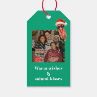 Étiquettes-cadeau Baisers drôles de salami photo de famille Noël
