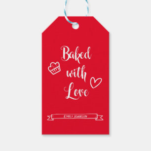 Étiquettes-cadeau Baked with Love Nom personnalisé Rouge et blanc