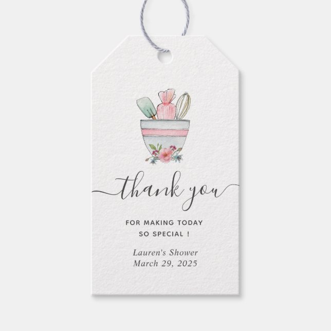 Étiquettes-cadeau Baking ustensiles Fête des mariées Merci (Devant)