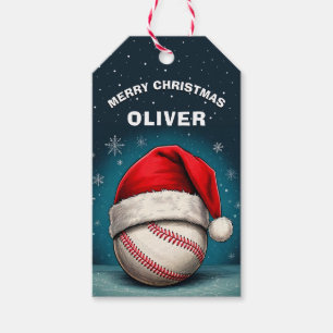 Étiquettes-cadeau Bal de baseball Rouge Père Noël