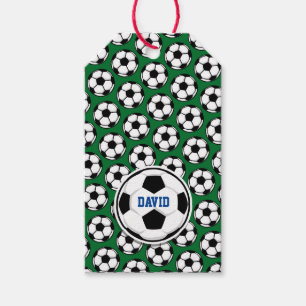 Étiquettes-cadeau Bal de soccer Nom personnalisé Vert Noir Blanc Cad