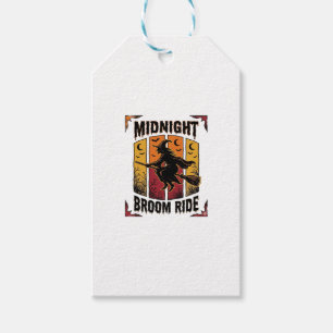 Étiquettes-cadeau Balai de minuit vintage sorcière Halloween graphiq