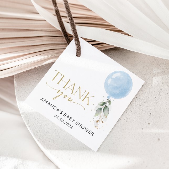 Étiquettes Cadeau Balcon Bleu, Eucalyptus, Verdure, Baby shower (Créateur téléchargé)