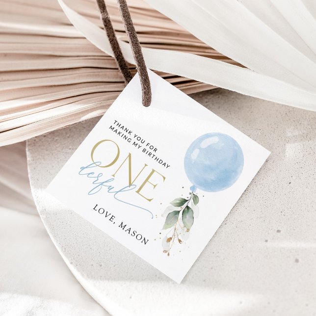 Étiquettes Cadeau Balcon Bleu, Eucalyptus, Verdure, Premier Annivers (Créateur téléchargé)