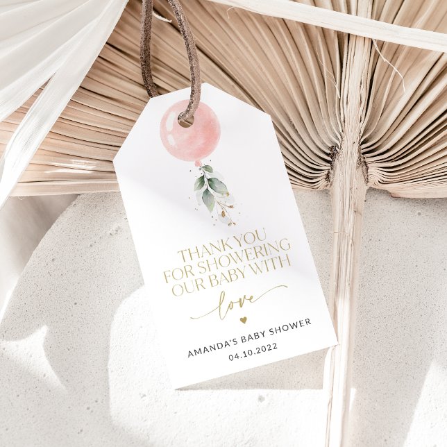 Étiquettes-cadeau Balcon rose, Eucalyptus, Verdure, Baby shower (Créateur téléchargé)