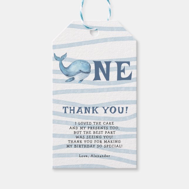 Étiquettes-cadeau Baleine 1er anniversaire sous la mer (Devant)