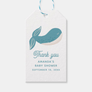 Étiquettes-cadeau Baleine bleue. Baby shower animal marin merci