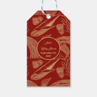 Étiquettes-cadeau Baleine marine vintage rouge