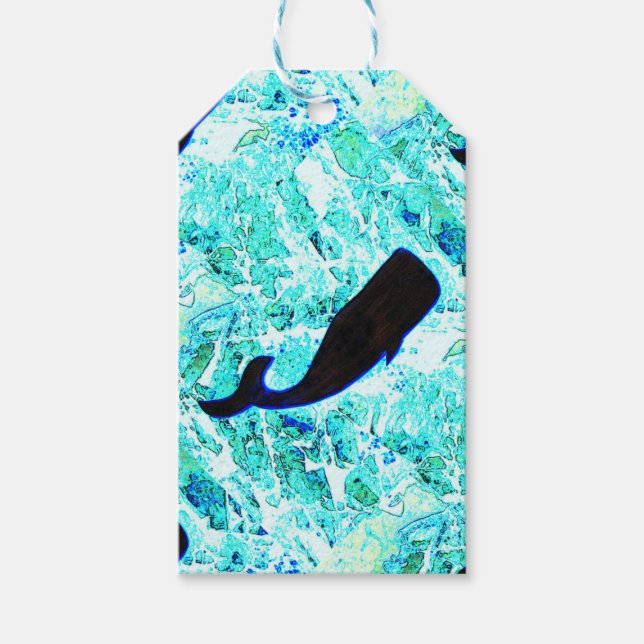Étiquettes-cadeau baleine noire (Devant)
