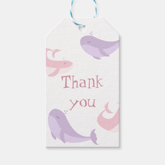 Étiquettes-cadeau Baleine rose Lilac Pastel Océan Poisson fête d'ann (Devant)