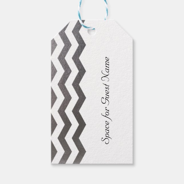 Étiquettes-cadeau Balise 10 Bilingue Chic Silver Chevron Nom d'hôte (Devant)
